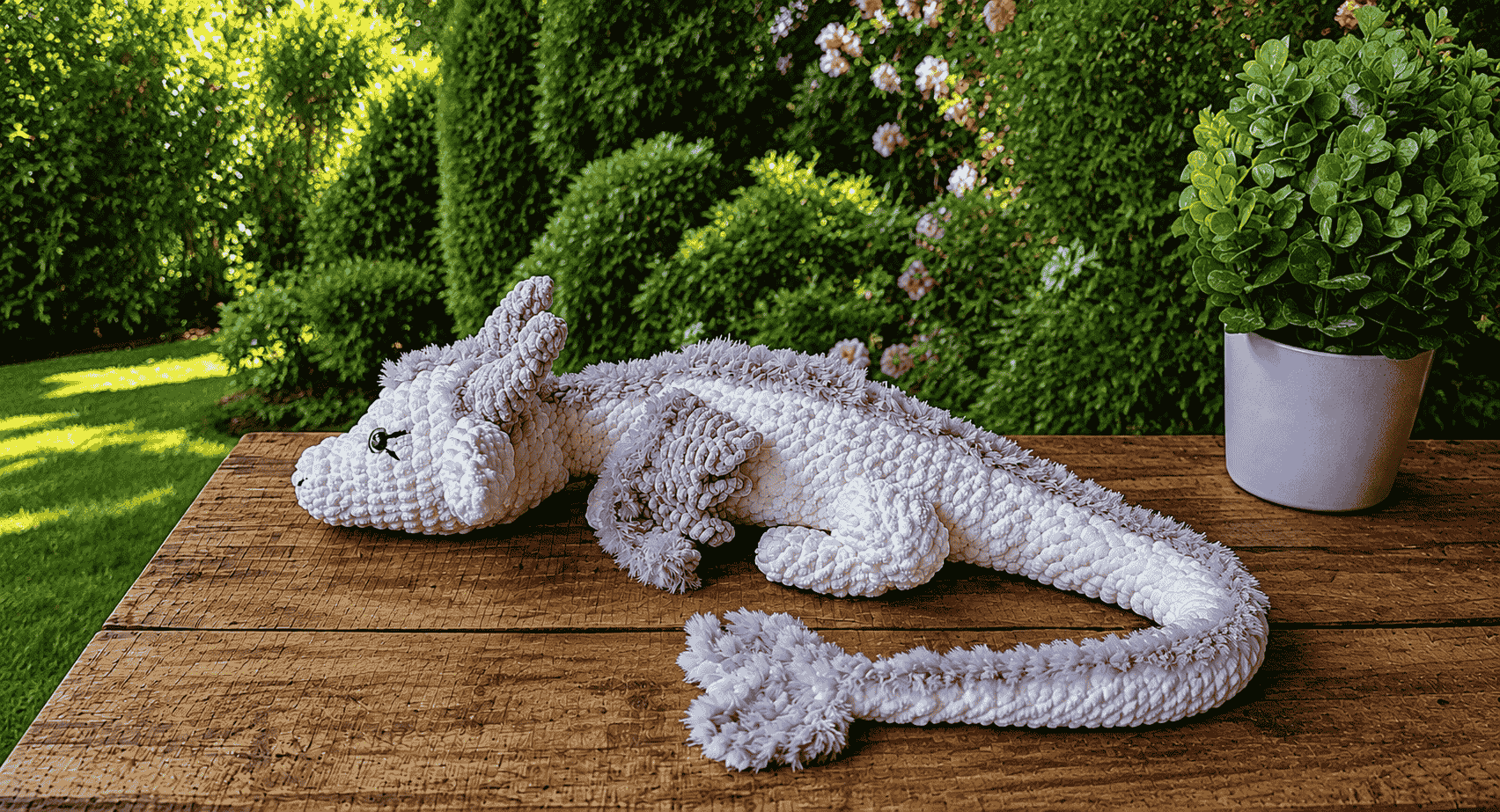 Finished crochet dragon snuggler