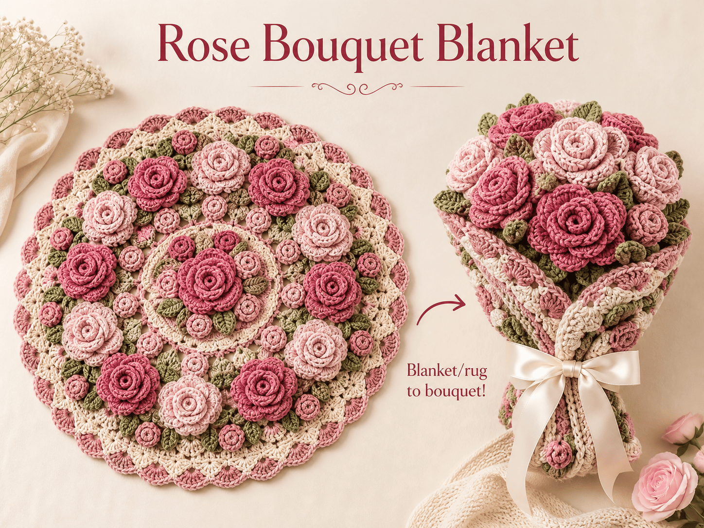 Crochet rose bouquet blanket