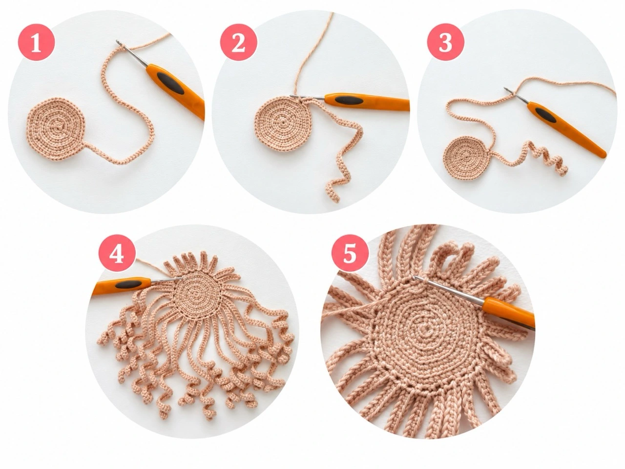 Crochet pumpkin doll curly hair wig step