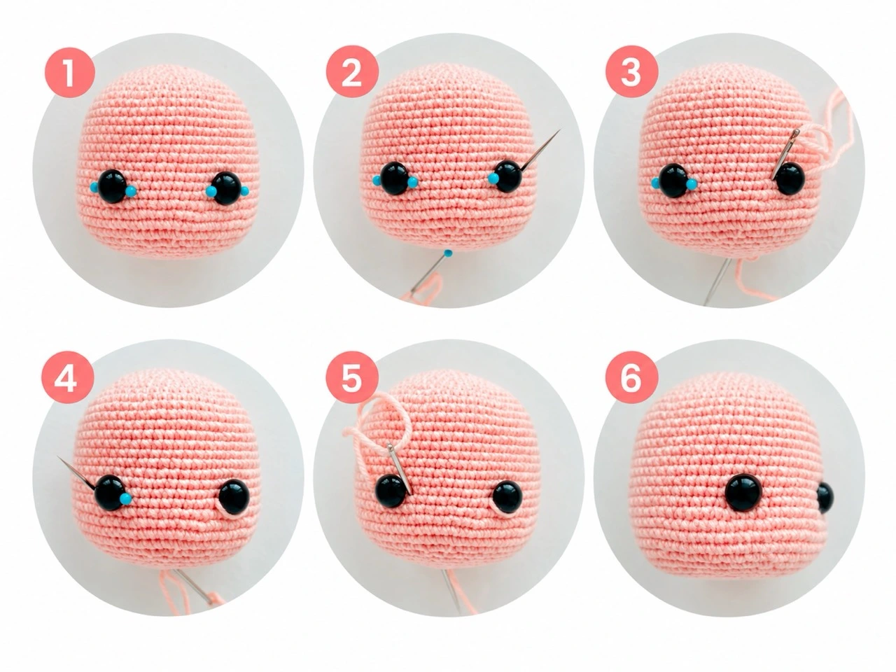Crochet pumpkin doll head and face step
