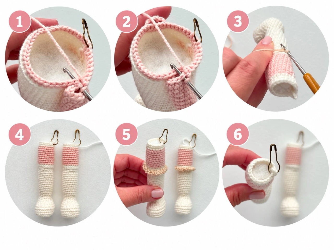 Crochet pumpkin doll legs during the pattern steps