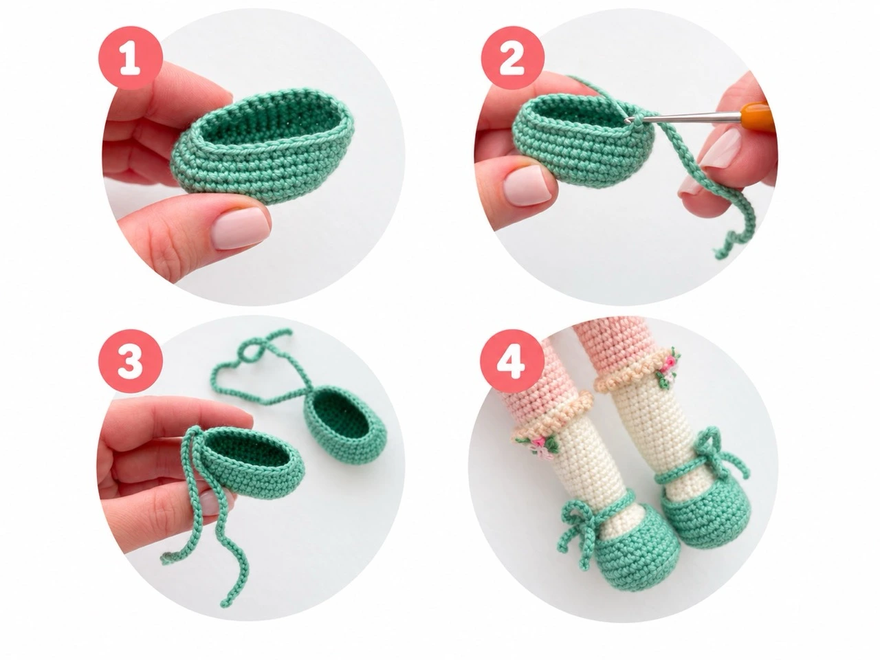 Crochet pumpkin doll shoes pattern step