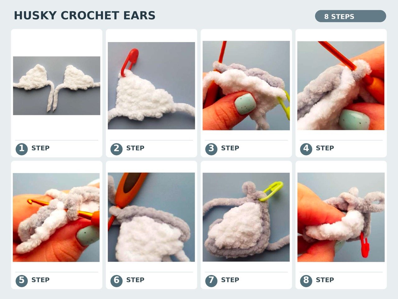 Crochet husky amigurumi pattern ear steps