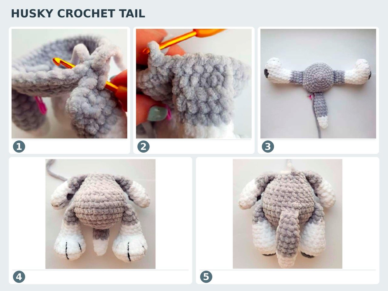 Crochet husky amigurumi pattern tail steps