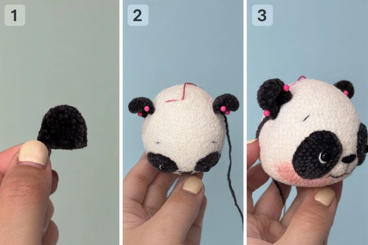 Crochet pattern panda ears step illustration