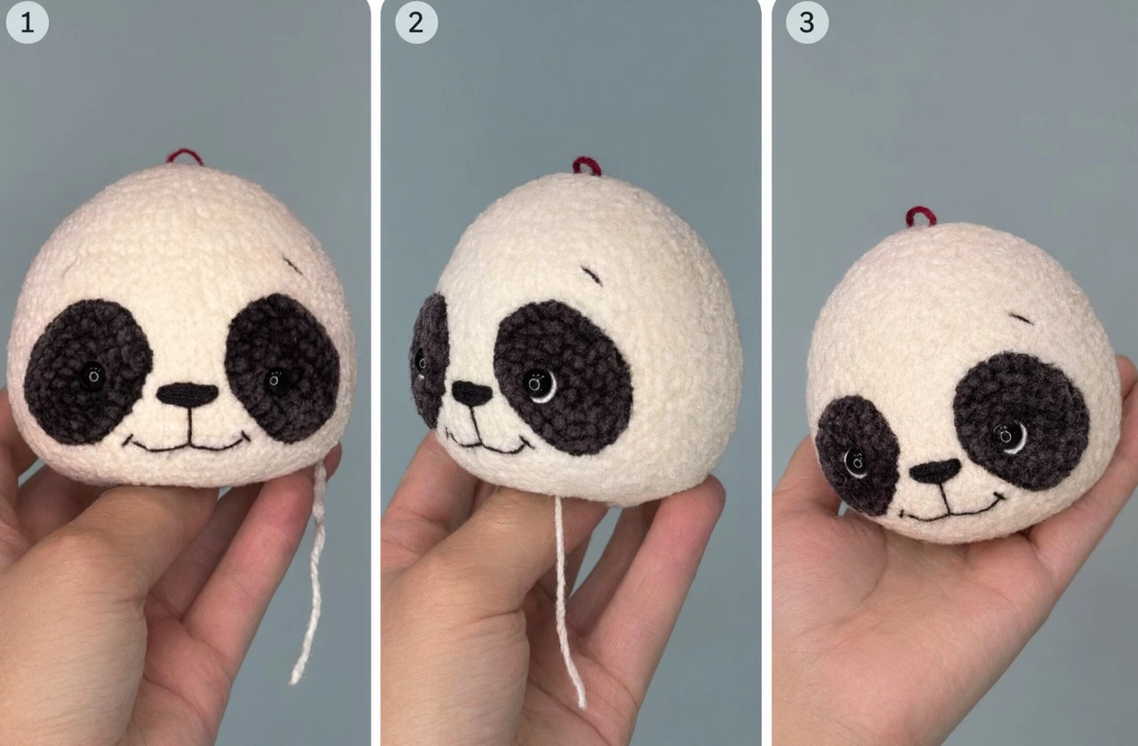 Crochet pattern panda eye spots step illustration