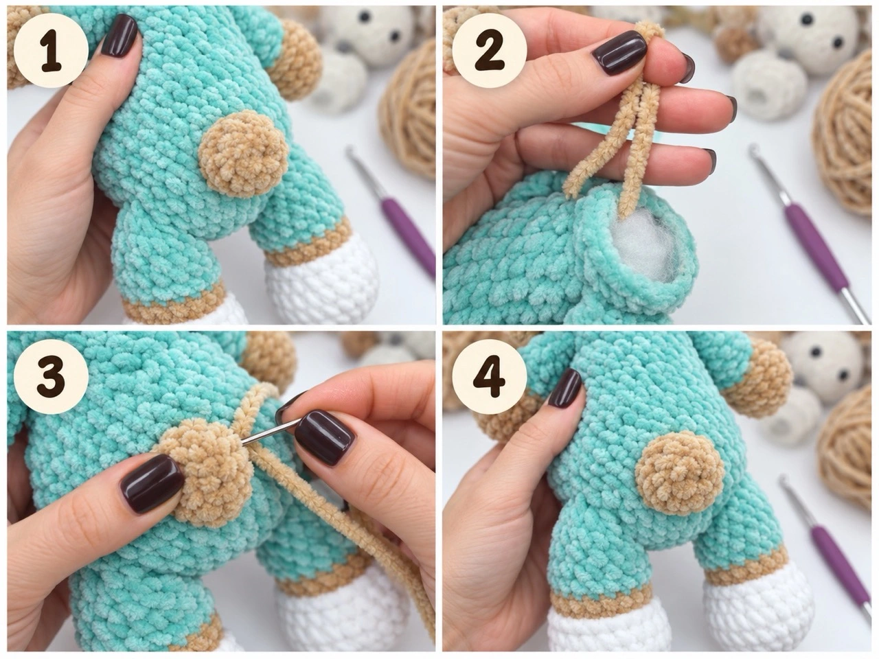 Crochet teddy bear tail ready to sew to the body