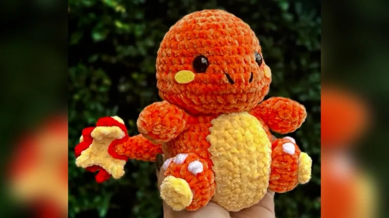 Charmander crochet pattern amigurumi plush with a Pikachu hat